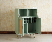 Boston Solid Wood Rattan Cane Bar Cabinet with Glass Holder Storage Multipurpose features Furniselan Silt Green