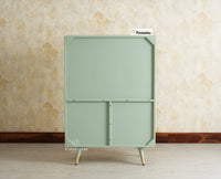 Boston Solid Wood Rattan Cane Bar Cabinet with Glass Holder Storage Multipurpose features Furniselan Silt Green