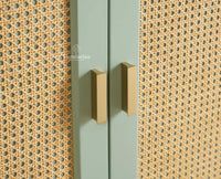 Boston Solid Wood Rattan Cane Bar Cabinet with Glass Holder Storage Multipurpose features Furniselan Silt Green