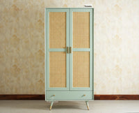 Boston Solid Wood Rattan Cane Wardrobe Furniselan  Silt Green