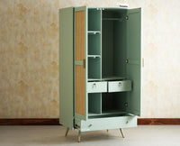 Boston Solid Wood Rattan Cane Wardrobe Furniselan  Silt Green