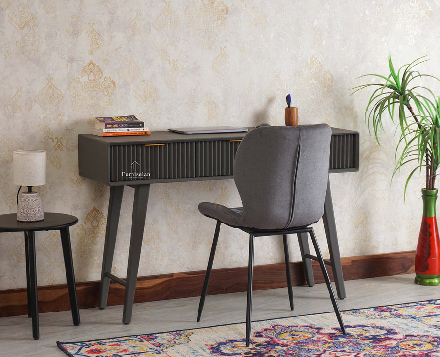 Bengaluru Solid Wood 3 Drawer Study Laptop Table with Chair Furniselan Slate-Grey