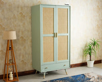 Boston Solid Wood Rattan Cane Wardrobe Furniselan  Silt Green
