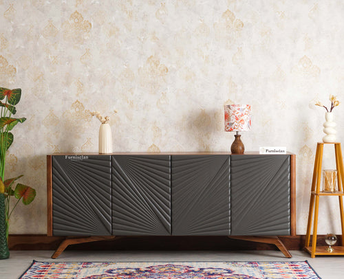 Hebbal Solid Wood Four Doors Sideboard Cabinet Furniselan - Brown/Slate-Grey