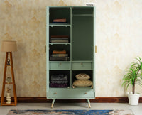 Boston Solid Wood Rattan Cane Wardrobe Furniselan  Silt Green