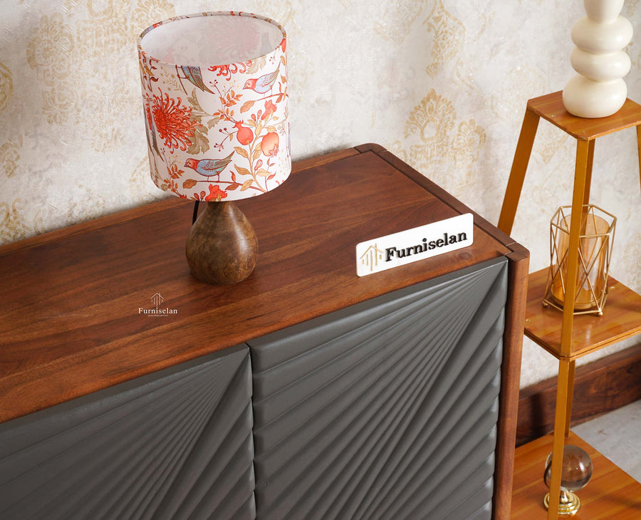 Hebbal Solid Wood Four Doors Sideboard Cabinet Furniselan - Brown/Slate-Grey