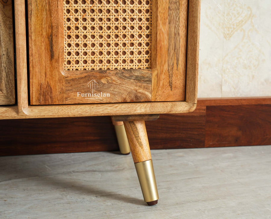 Boston Solid Wood Rattan Cane Dressing Table Furniselan Natural Finish