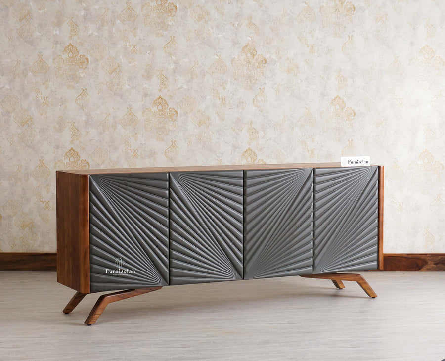 Hebbal Solid Wood Four Doors Sideboard Cabinet Furniselan - Brown/Slate-Grey