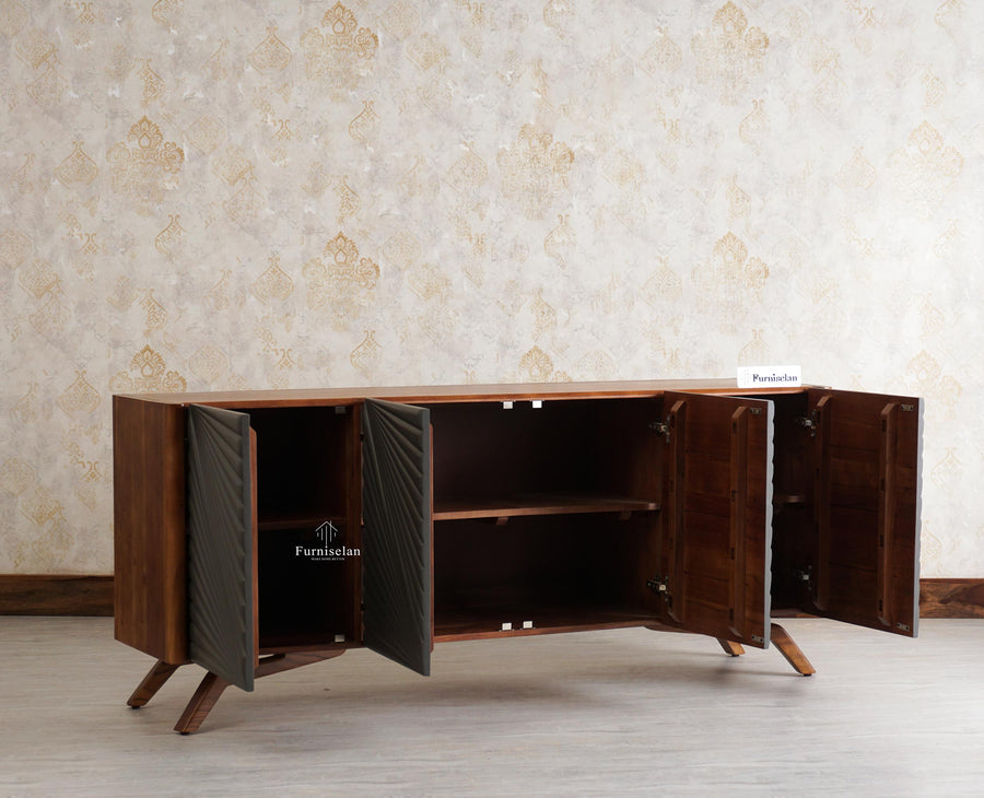 Hebbal Solid Wood Four Doors Sideboard Cabinet Furniselan - Brown/Slate-Grey