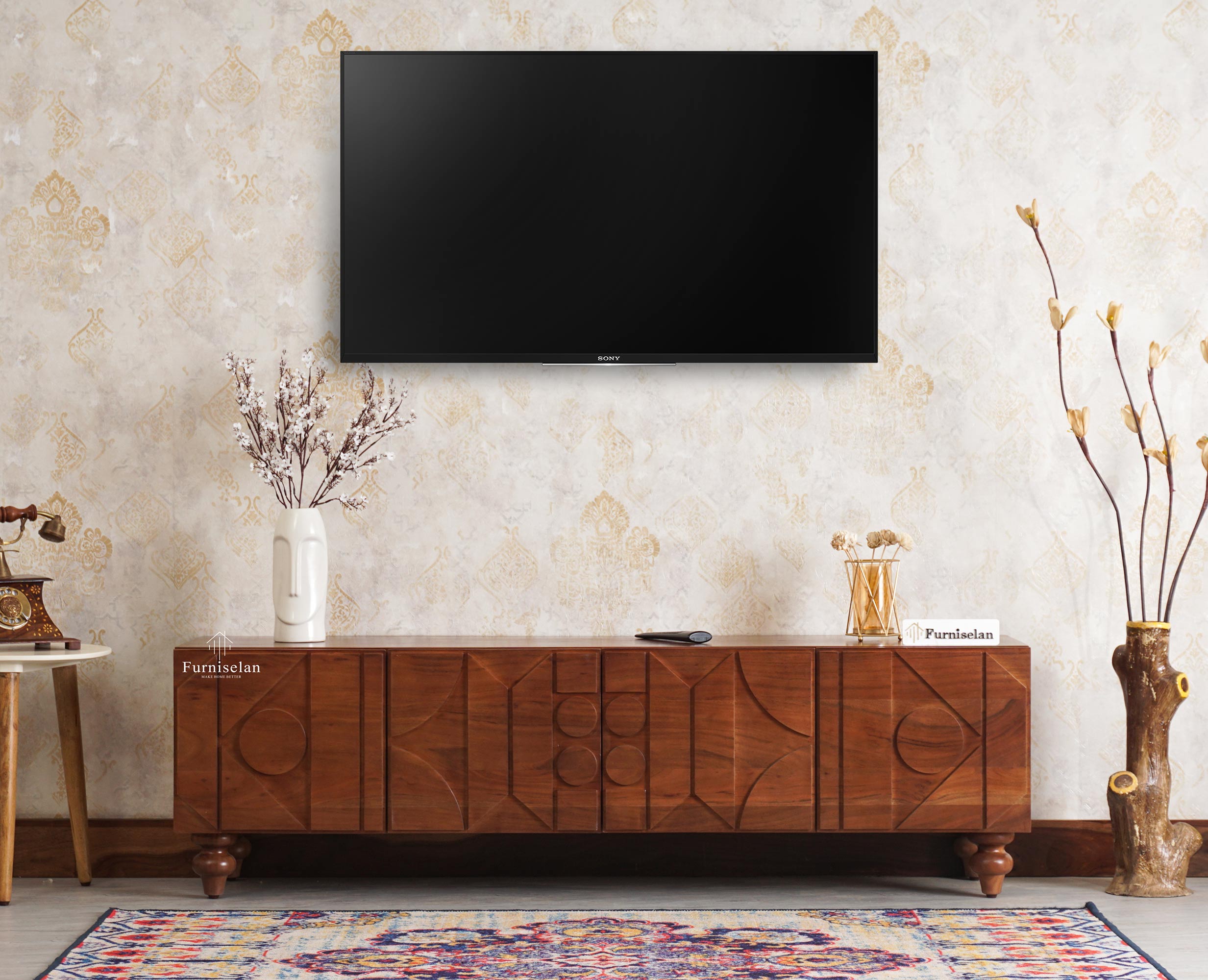 Wilson Solid Wood Four TV Cabinet Cabinet Furniselan-Brown-Finish