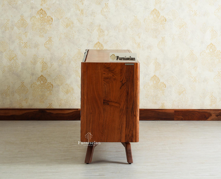 Hebbal Solid Wood Four Doors Sideboard Cabinet Furniselan Brown/China Blue