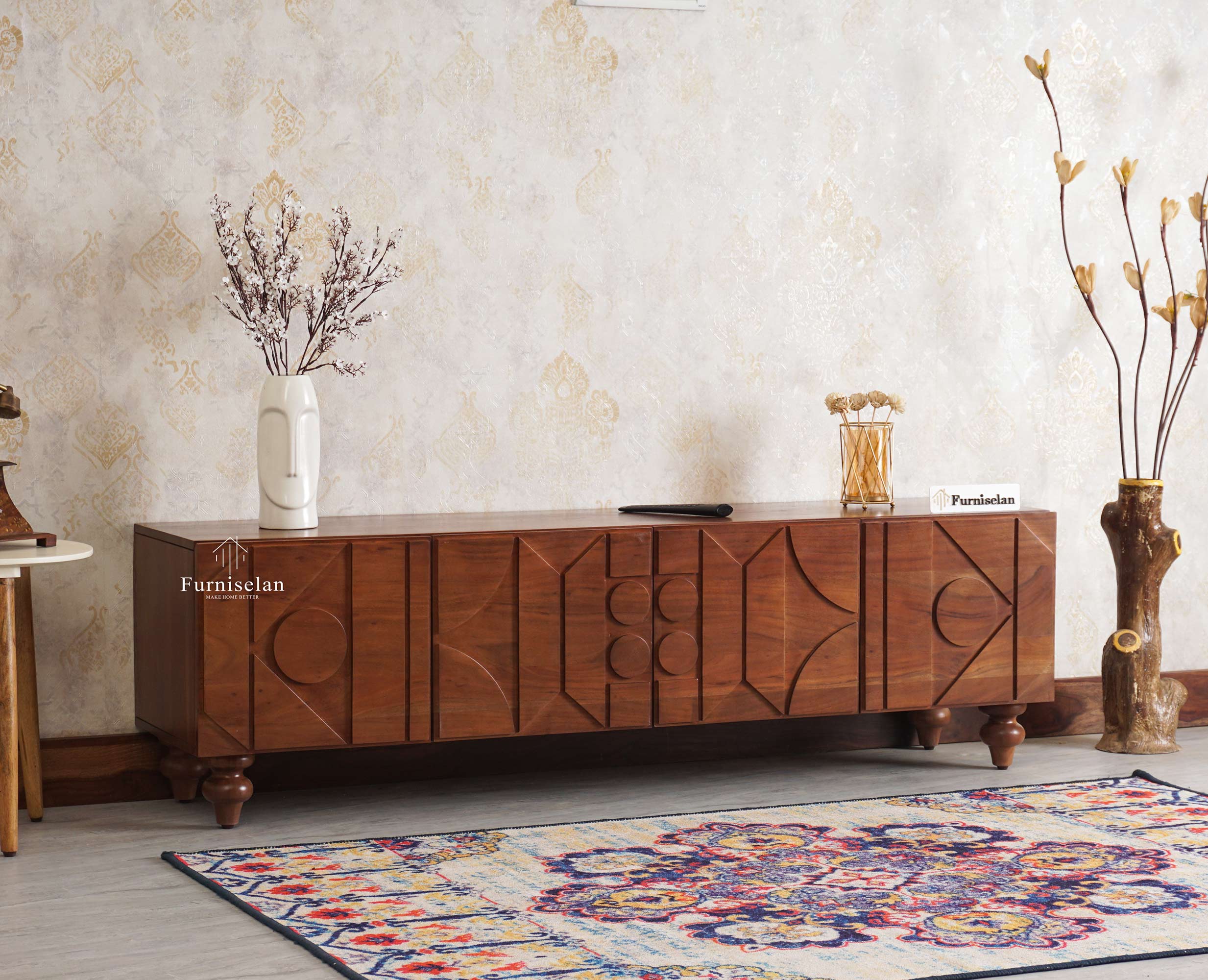 Wilson Solid Wood Four TV Cabinet Cabinet Furniselan-Brown-Finish
