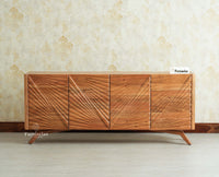 Hebbal Solid Wood Four Doors Sideboard Cabinet Furniselan  Natural FInish