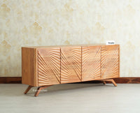 Hebbal Solid Wood Four Doors Sideboard Cabinet Furniselan  Natural FInish