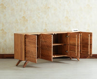Hebbal Solid Wood Four Doors Sideboard Cabinet Furniselan  Natural FInish