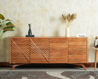 Hebbal Solid Wood Four Doors Sideboard Cabinet Furniselan Natural FInish