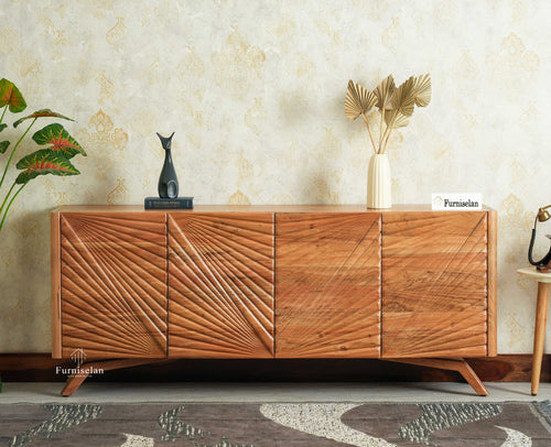 Hebbal Solid Wood Four Doors Sideboard Cabinet Furniselan Natural FInish