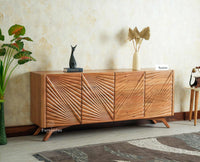 Hebbal Solid Wood Four Doors Sideboard Cabinet Furniselan  Natural FInish