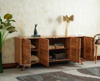 Hebbal Solid Wood Four Doors Sideboard Cabinet Furniselan  Natural FInish