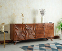 Hebbal Solid Wood Four Doors Sideboard Cabinet Furniselan Brown Finish