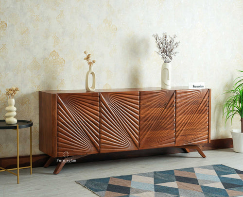 Hebbal Solid Wood Four Doors Sideboard Cabinet Furniselan Brown Finish