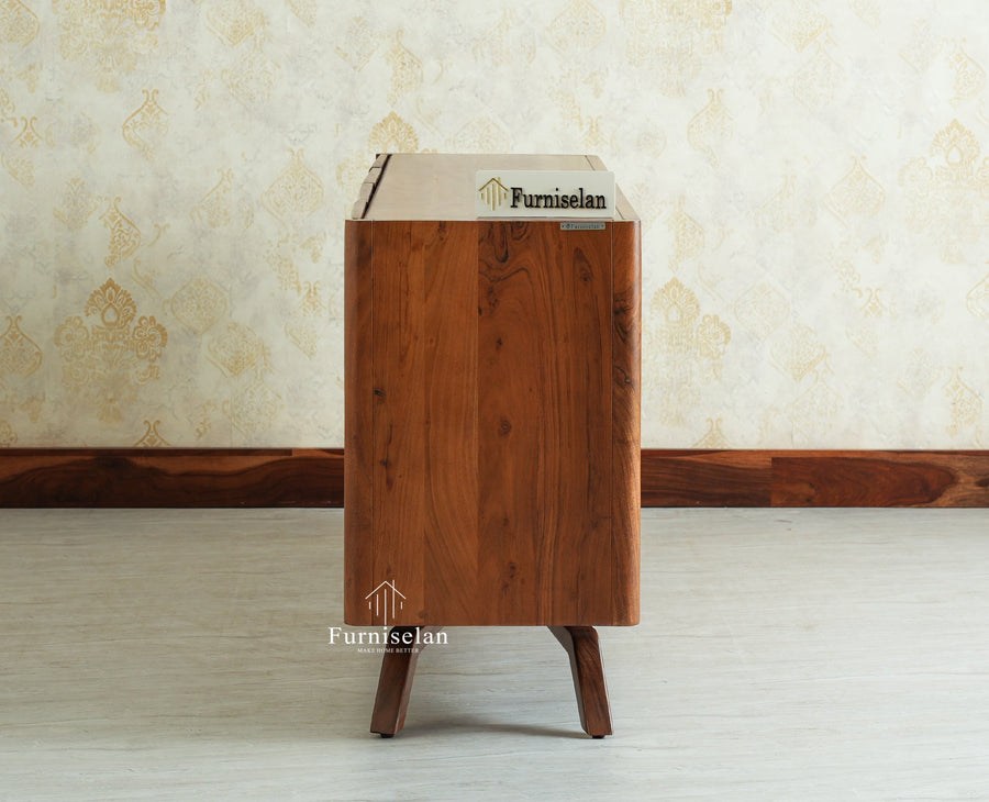 Hebbal Solid Wood Four Doors Sideboard Cabinet Furniselan Brown Finish