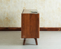 Hebbal Solid Wood Four Doors Sideboard Cabinet Furniselan Brown Finish