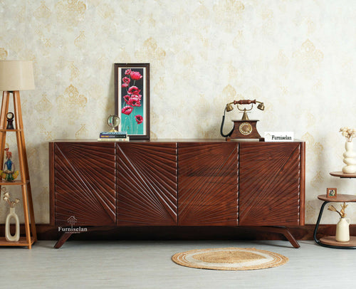 Hebbal Solid Wood Four Doors Sideboard Cabinet Furniselan 
Grey Finish