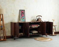 Hebbal Solid Wood Four Doors Sideboard Cabinet Furniselan 
Grey Finish