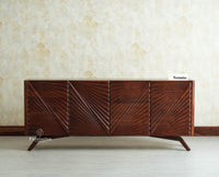 Hebbal Solid Wood Four Doors Sideboard Cabinet Furniselan 
Grey Finish