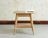 Boston Solid Wood Rattan Cane End Table Furniselan Natural Finish