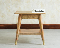 Boston Solid Wood Rattan Cane End Table Furniselan Natural Finish