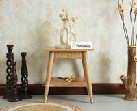 Boston Solid Wood Rattan Cane End Table Furniselan Natural Finish