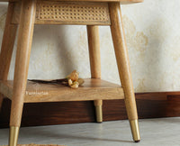 Boston Solid Wood Rattan Cane End Table Furniselan Natural Finish