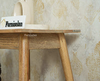 Boston Solid Wood Rattan Cane End Table Furniselan Natural Finish