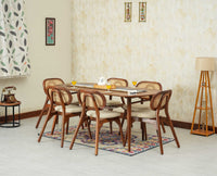 Antilia Wooden Six Seater Dining set Six Chairs with Cushion Teak Finish
