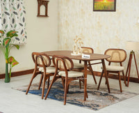Antilia Wooden Four Seater Dining Set with Four Chairs with Cushions Teak Finish
