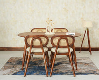 Antilia Wooden Four Seater Dining Set with Four Chairs with Cushions Teak Finish