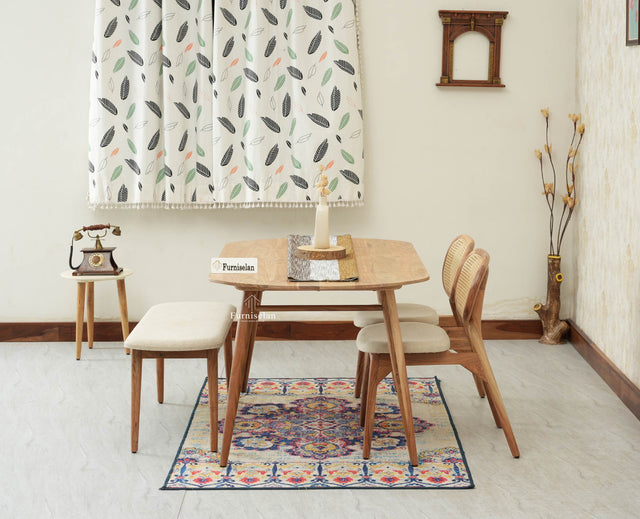 Antilia Wooden Four Seater Dining set with Two Chairs and Bench With 
Cushion
Natural Finish