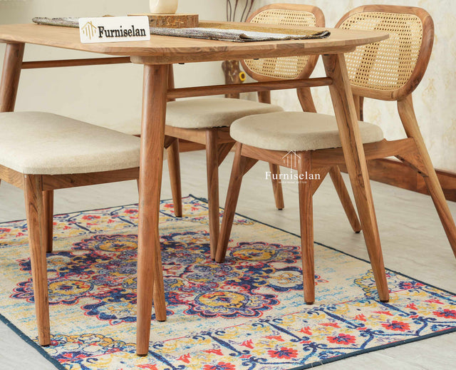 Antilia Wooden Four Seater Dining set with Two Chairs and Bench With 
Cushion
Natural Finish