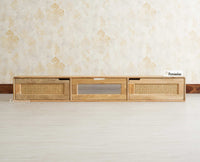 Boston Wooden Large Wall Mounted TV Unit Cabinet Three Door Natural Finish