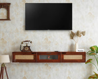 Boston Wooden Large Wall Mounted TV Unit Cabinet Three Door Brown Finish