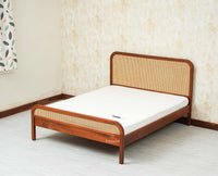 Milano Rattan Headboard Wooden Queen Size Bed Brown Finish