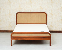 Milano Rattan Headboard Wooden Queen Size Bed Brown Finish