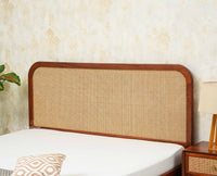 Milano Rattan Headboard Wooden Queen Size Bed Brown Finish