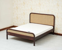 Milano Rattan Headboard Wooden Queen Size Bed Grey Finish