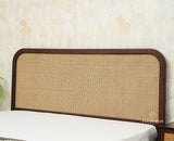 Milano Rattan Headboard Wooden Queen Size Bed Grey Finish