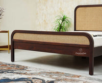 Milano Rattan Headboard Wooden Queen Size Bed Grey Finish