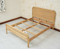 Milano Rattan Headboard Wooden Queen Size Bed Natural Finish