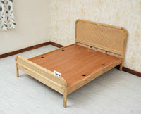 Milano Rattan Headboard Wooden Queen Size Bed Natural Finish